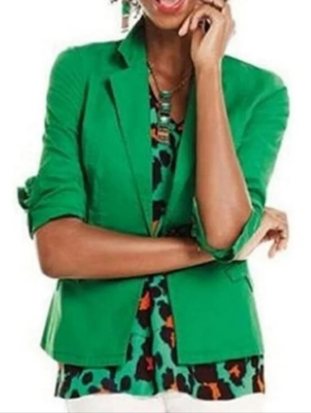 CAbi Bright Green Single-Button Tailored Blazer, size M